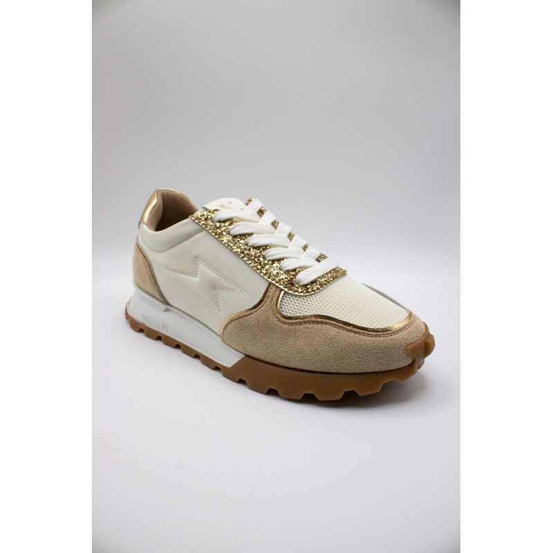Baskets Vanessa Wu PAOLA beige et or femme