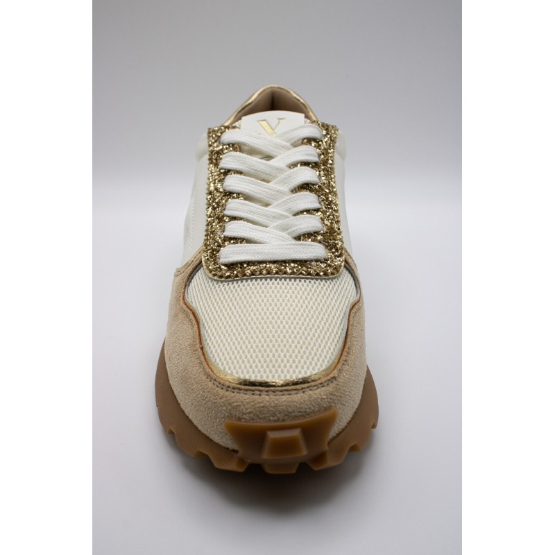 Baskets Vanessa Wu PAOLA beige et or femme