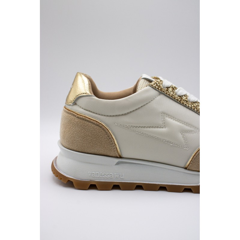 Baskets Vanessa Wu PAOLA beige et or femme