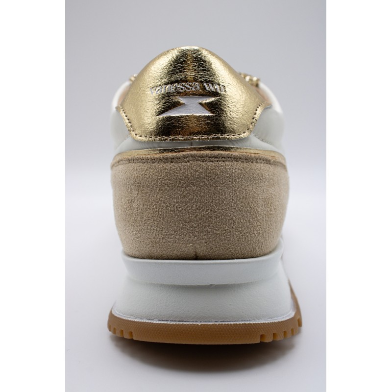 Baskets Vanessa Wu PAOLA beige et or femme