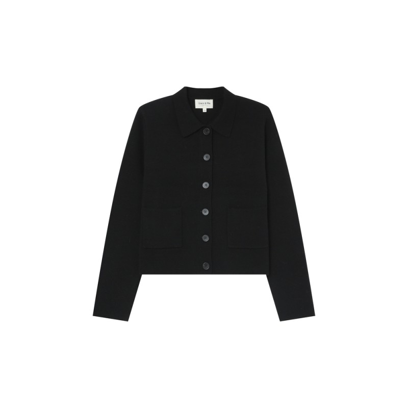 Cardigan noir à col chemise SAILOR GRACE ET MILA femme