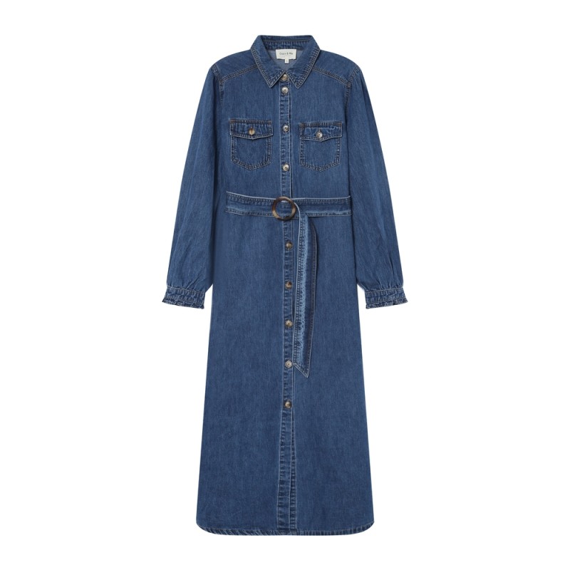 Robe denim longue GRACE&MILA ceinturée femme