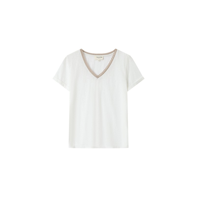 T-shirt ivoire col V SPACE GRACE ET MILA