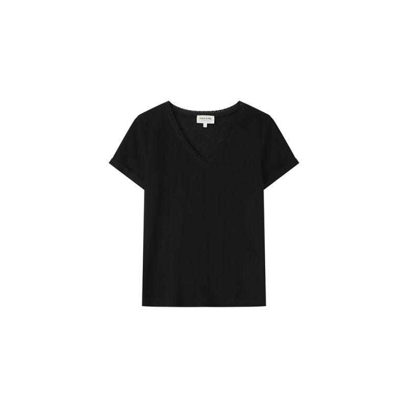 T-shirt noir col V SPACE GRACE ET MILA