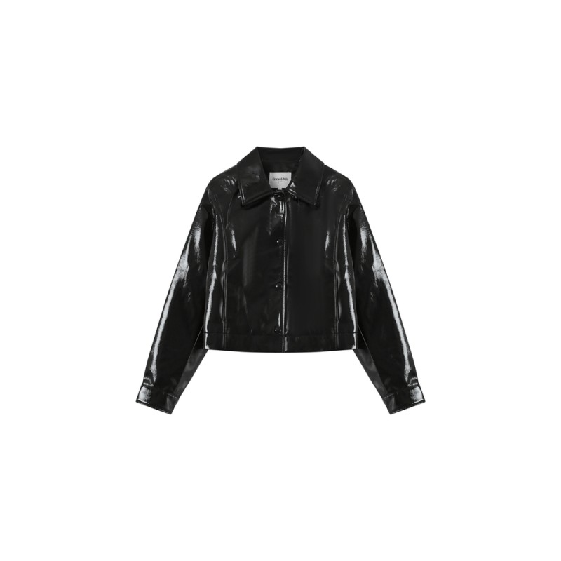 Veste vinyle noire courte GRACE ET MILA