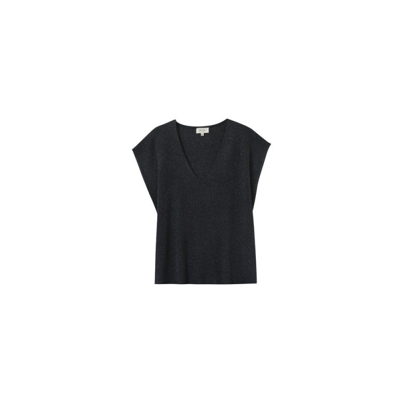 T-shirt sans manches bleu marine Grace & Mila lurex