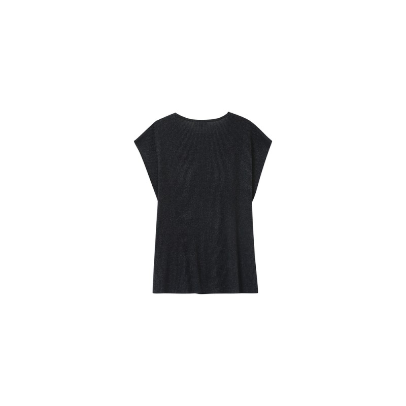 T-shirt sans manches bleu marine Grace & Mila lurex