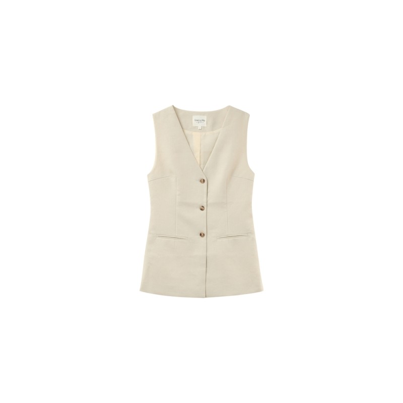 Gilet sans manches beige Grace & Mila femme chic été