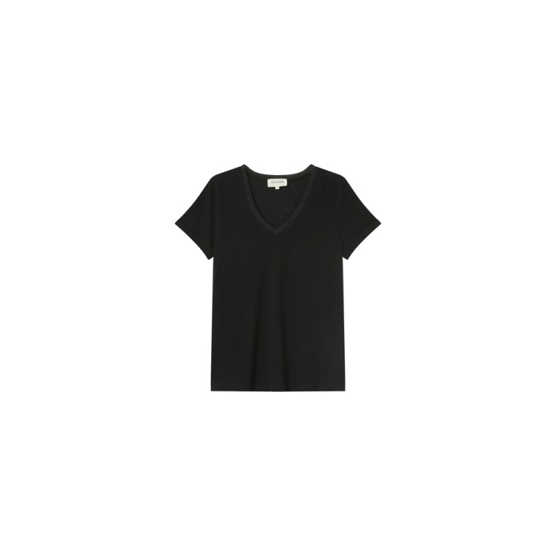 T-shirt col V lurex PEPITO noir Grace & Mila