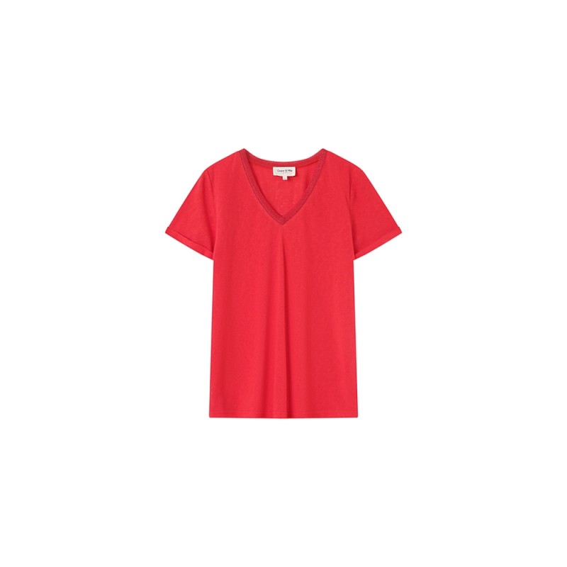 T-shirt col V lurex PEPITO rouge Grace & Mila