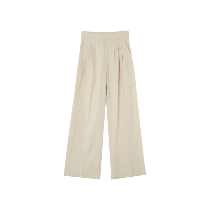 Phil beige - Pantalon à pinces en lin GRACE & MILA