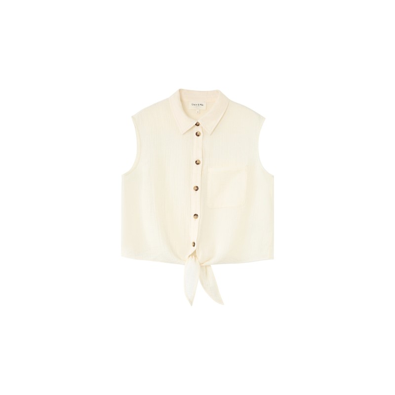 Chemise sans manches écrue en gaze de coton Grace & Mila