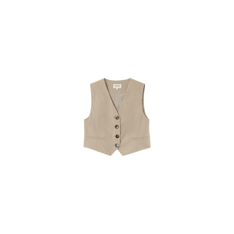 Gilet sans manches beige Grace & Mila femme chic et tendance