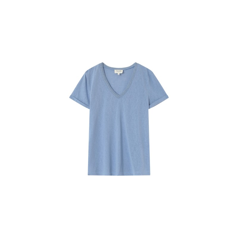 T-shirt col V lurex PEPITO bleu Grace & Mila