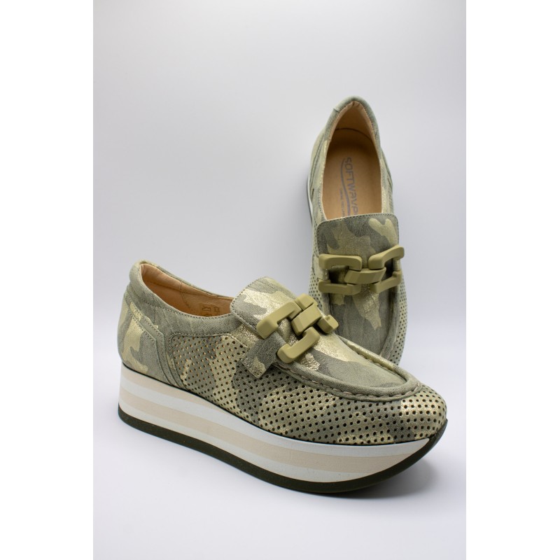 Mocassins Cloé 7.78.87/004 ajourés militaire femme
