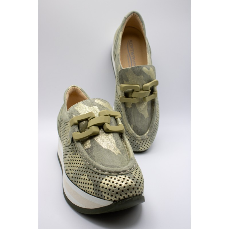 Mocassins Cloé 7.78.87/004 ajourés militaire femme