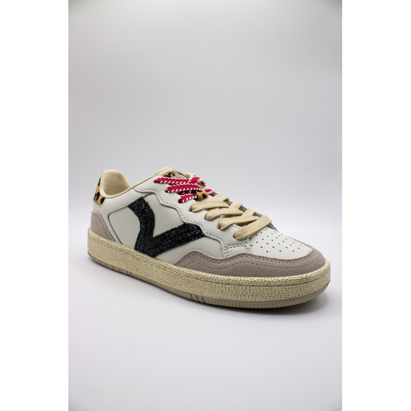 Baskets Victoria Smash Glam cuir et léopard femme