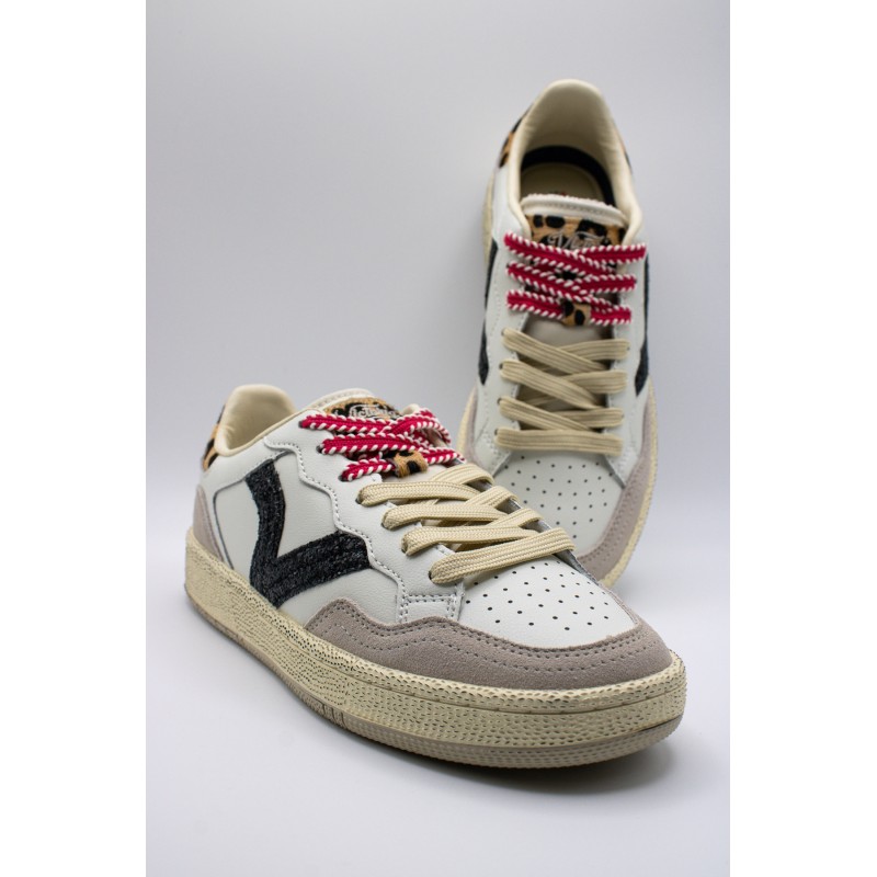 Baskets Victoria Smash Glam cuir et léopard femme