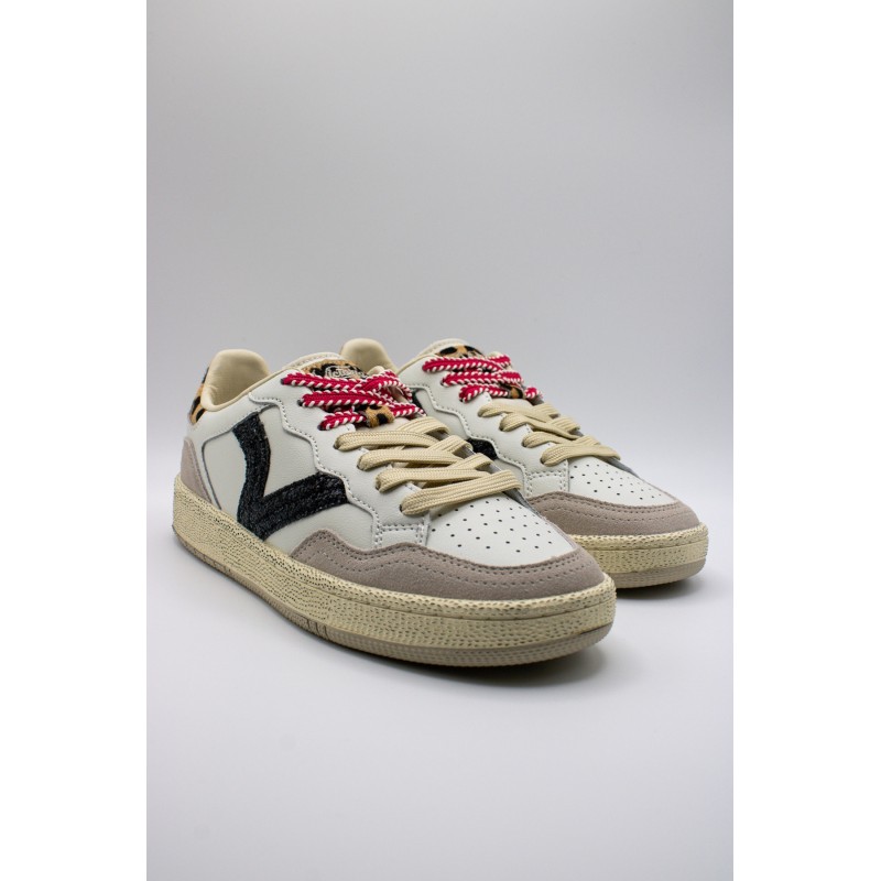 Baskets Victoria Smash Glam cuir et léopard femme