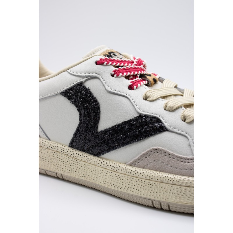Baskets Victoria Smash Glam cuir et léopard femme