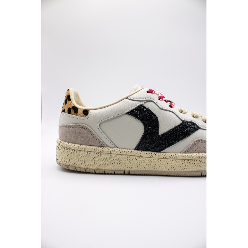 Baskets Victoria Smash Glam cuir et léopard femme