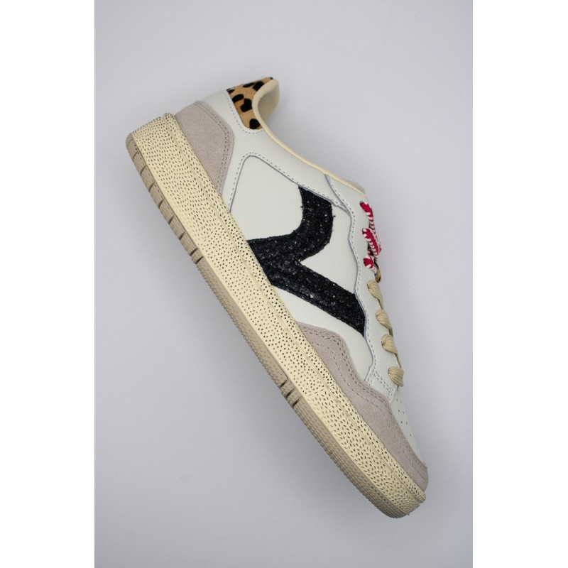 Baskets Victoria Smash Glam cuir et léopard femme