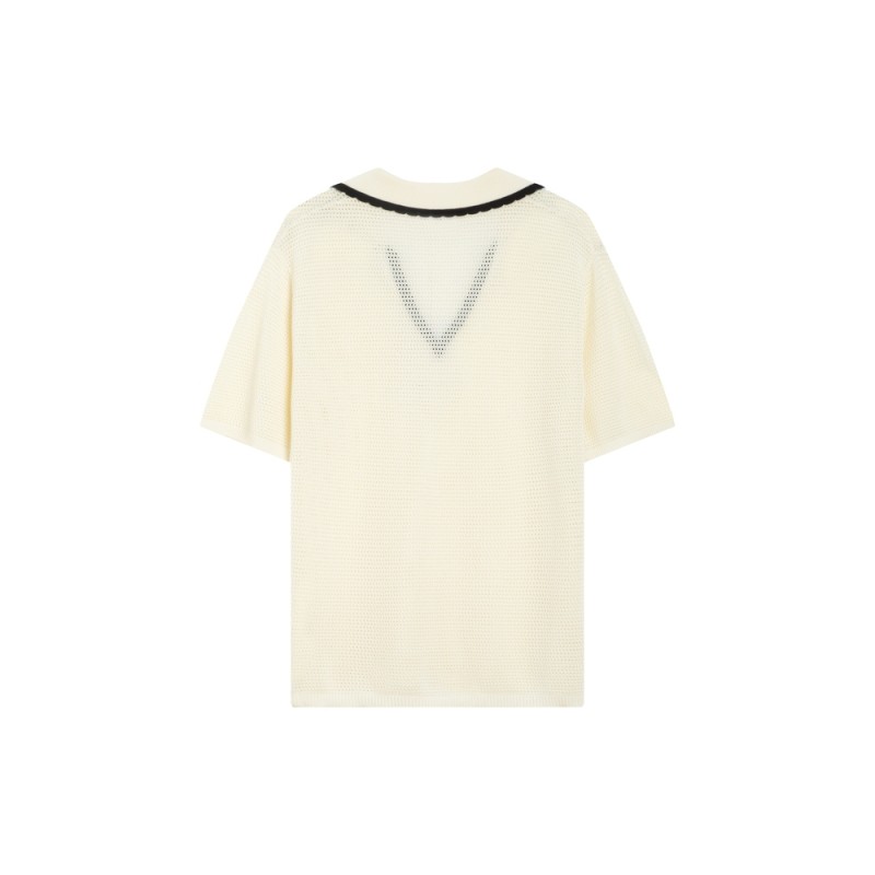 Polo maille ajourée ivoire femme col V GRACE ET MILA