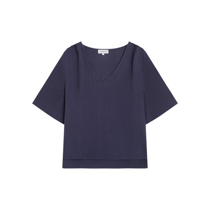 Top bleu marine Violon Grace & Mila manches courtes