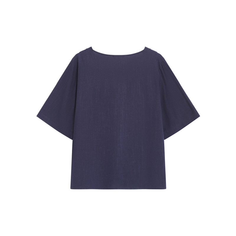 Top bleu marine Violon Grace & Mila manches courtes