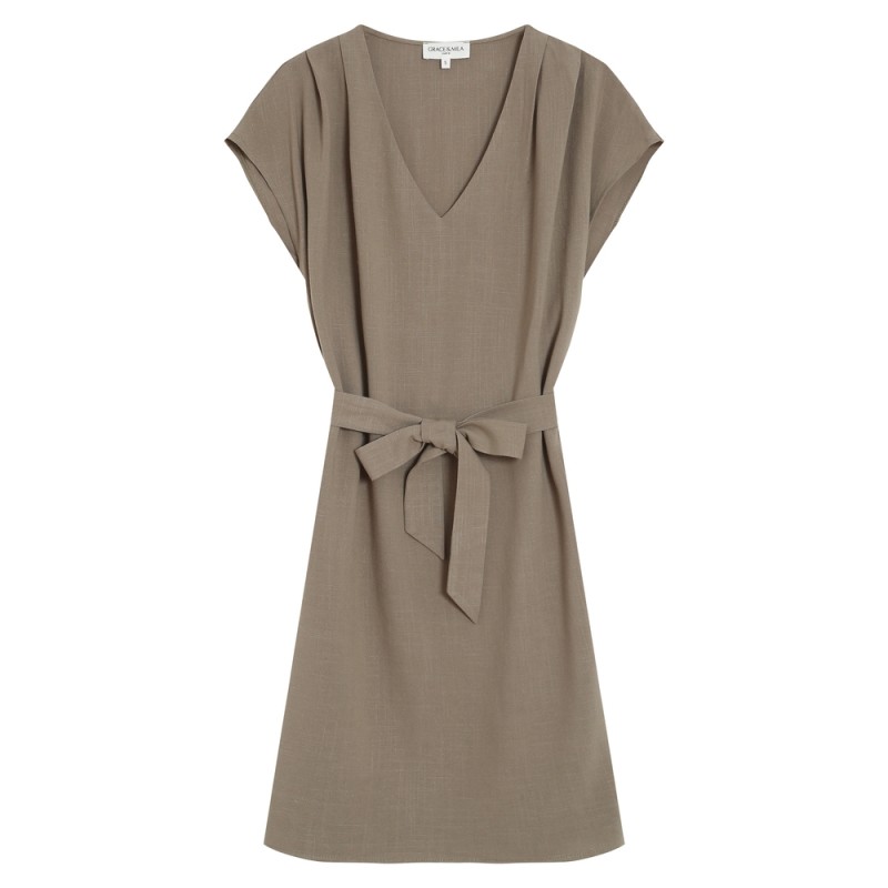Robe courte kaki col V femme Grace & Mila