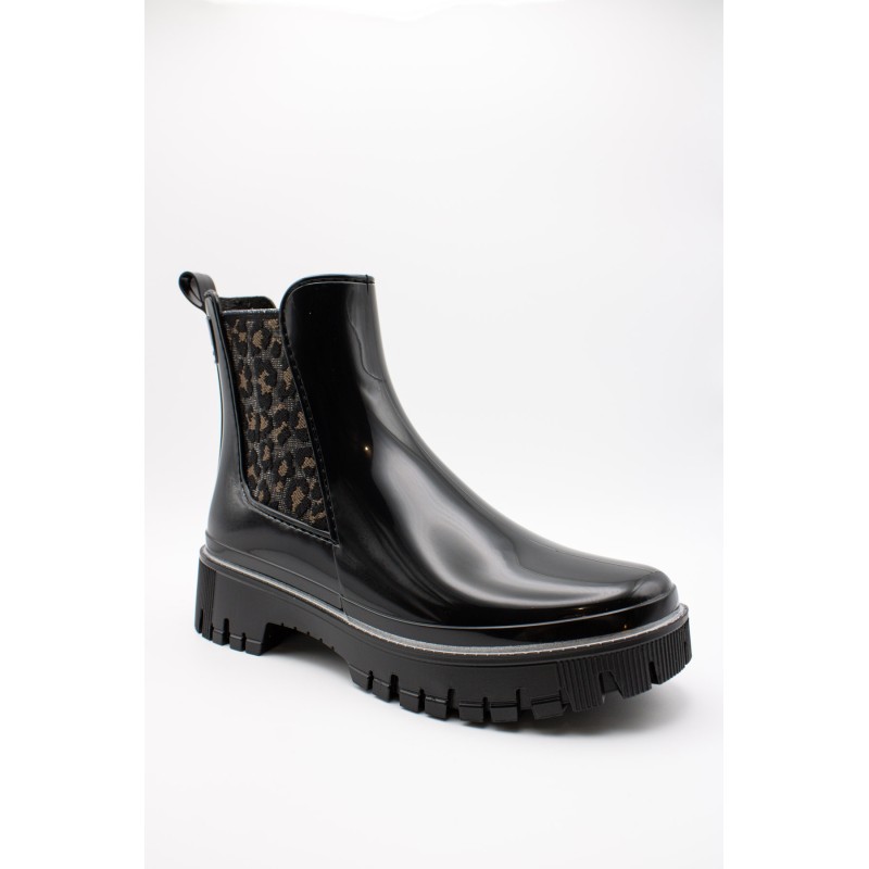 Bottines pluie Rory Lemon Jelly noir vernis léopard