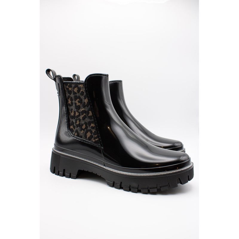 Bottines pluie Rory Lemon Jelly noir vernis léopard