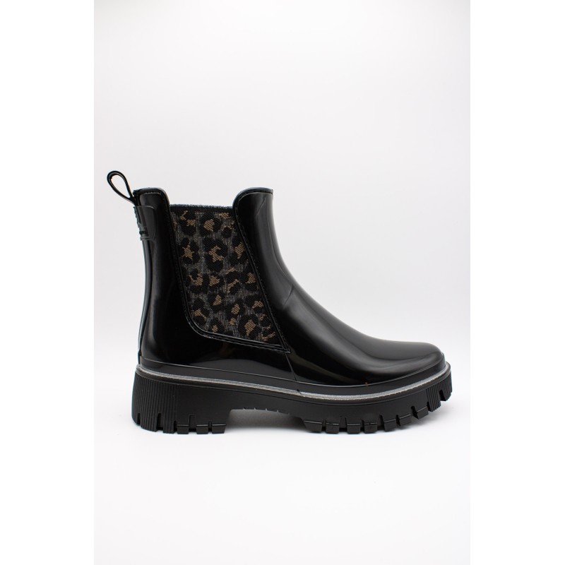 Bottines pluie Rory Lemon Jelly noir vernis léopard