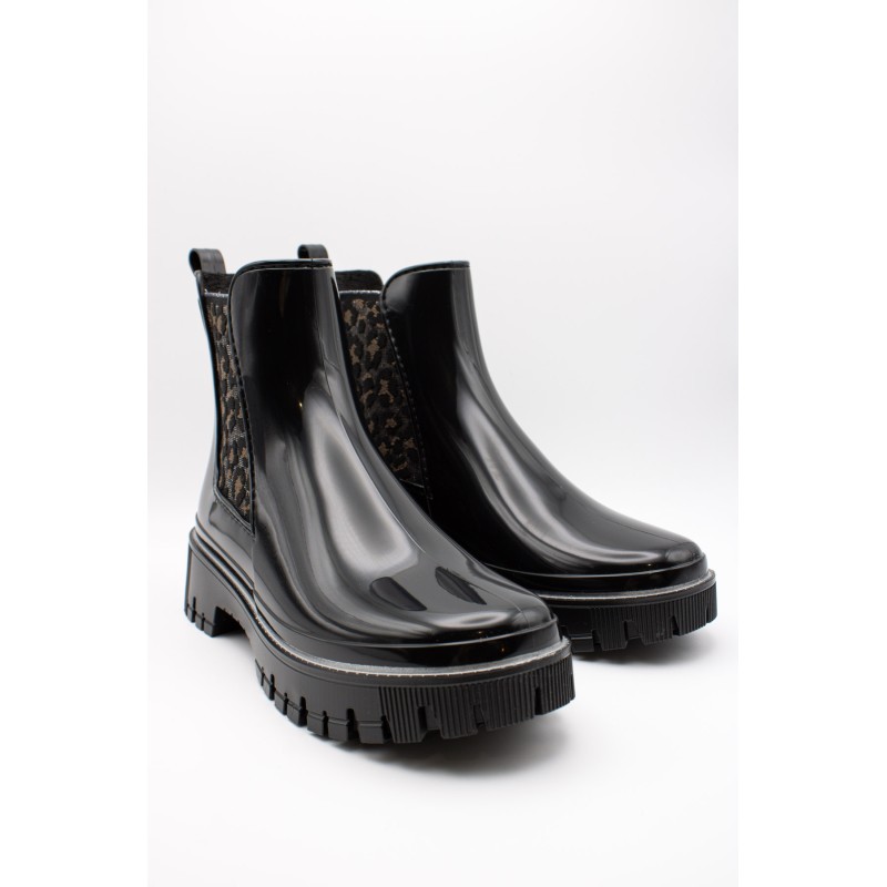 Bottines pluie Rory Lemon Jelly noir vernis léopard