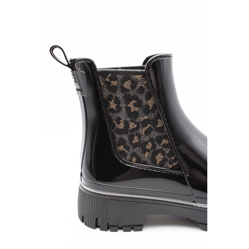 Bottines pluie Rory Lemon Jelly noir vernis léopard