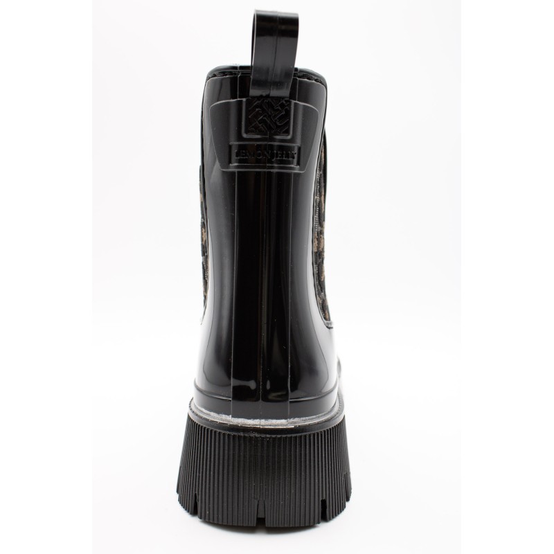 Bottines pluie Rory Lemon Jelly noir vernis léopard