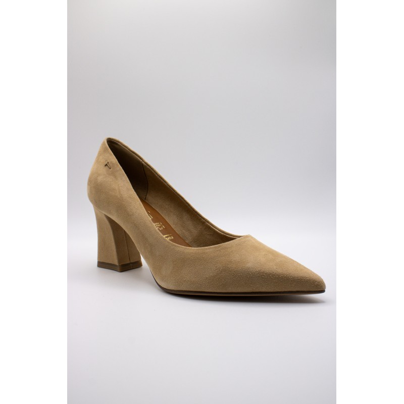 Escarpins cuir beige talon bloc Tamaris 1-22427-43