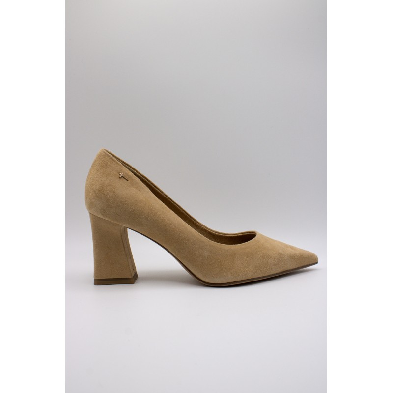 Escarpins cuir beige talon bloc Tamaris 1-22427-43