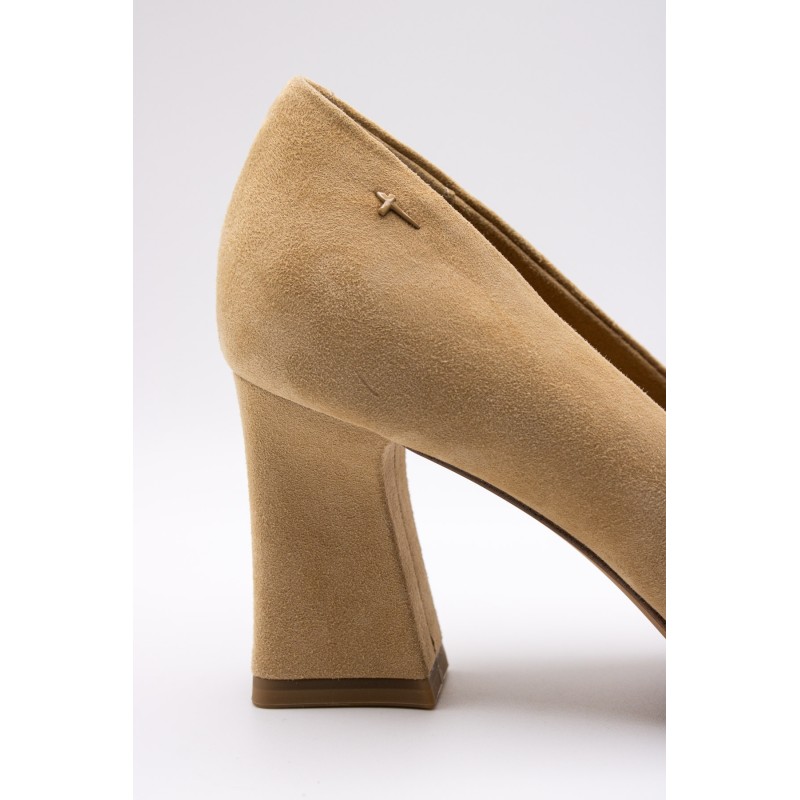 Escarpins cuir beige talon bloc Tamaris 1-22427-43