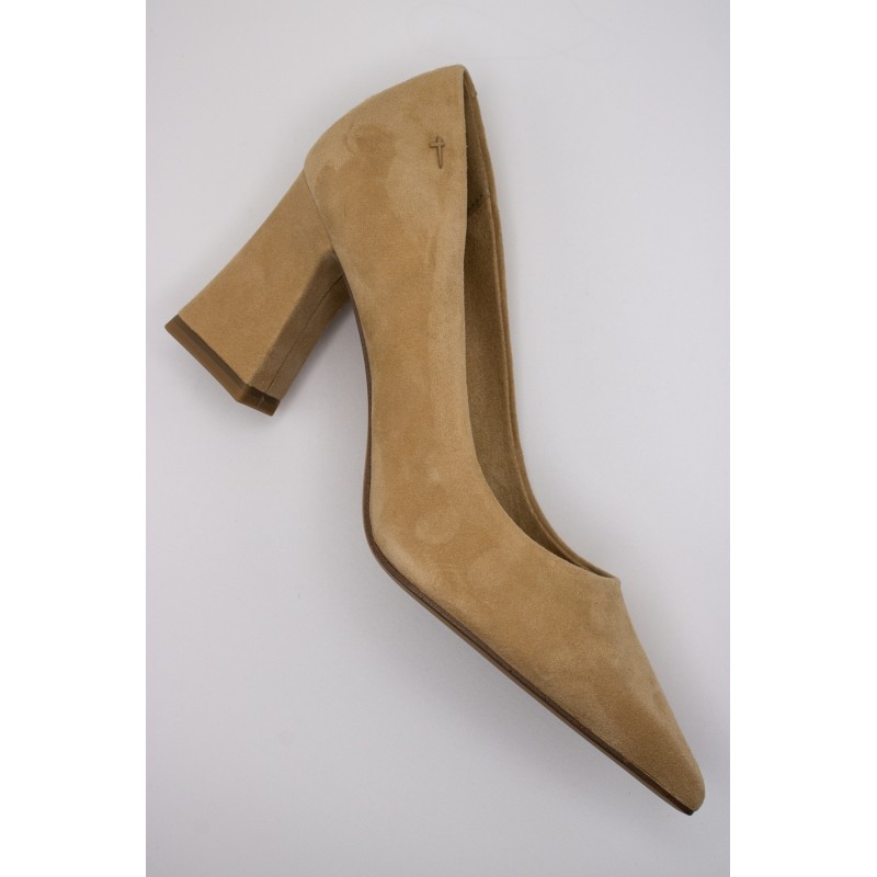 Escarpins cuir beige talon bloc Tamaris 1-22427-43
