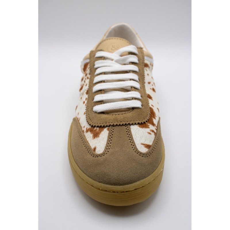 Baskets cuir beige femme Éléa poils vache OTHER STEP