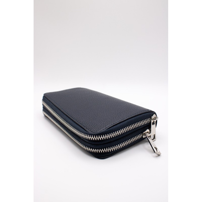 Portefeuille cuir bleu marine femme double poche
