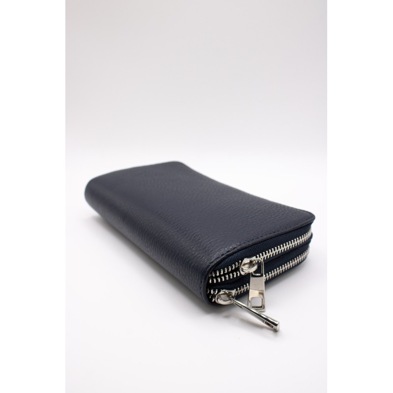 Portefeuille cuir bleu marine femme double poche