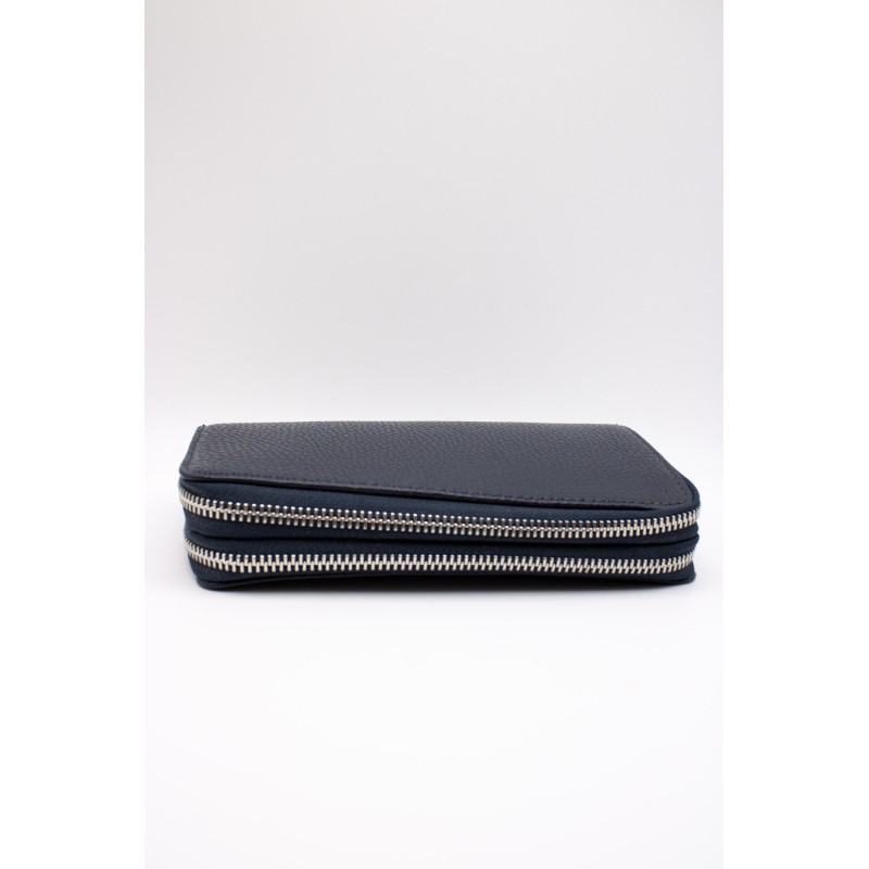 Portefeuille cuir bleu marine femme double poche