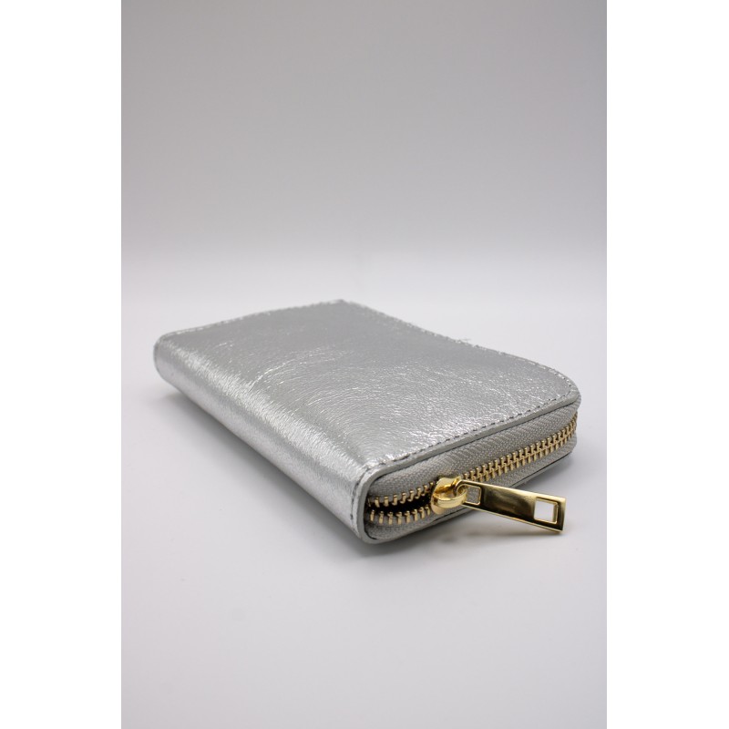 Porte-monnaie cuir argenté femme