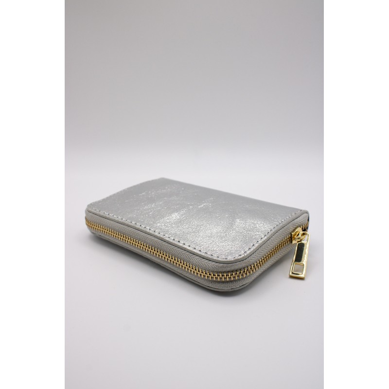 Porte-monnaie cuir argenté femme