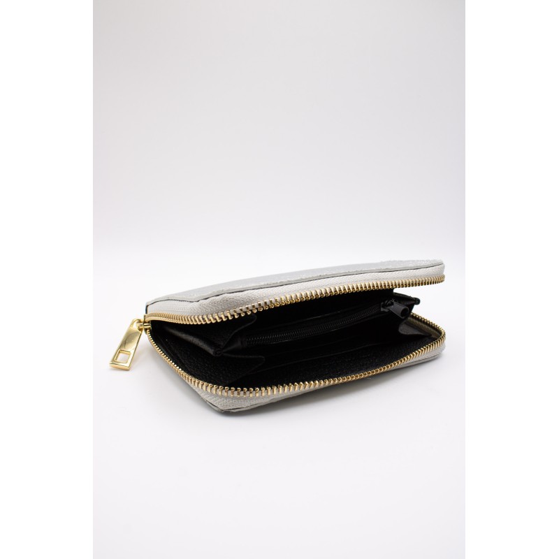 Porte-monnaie cuir argenté femme