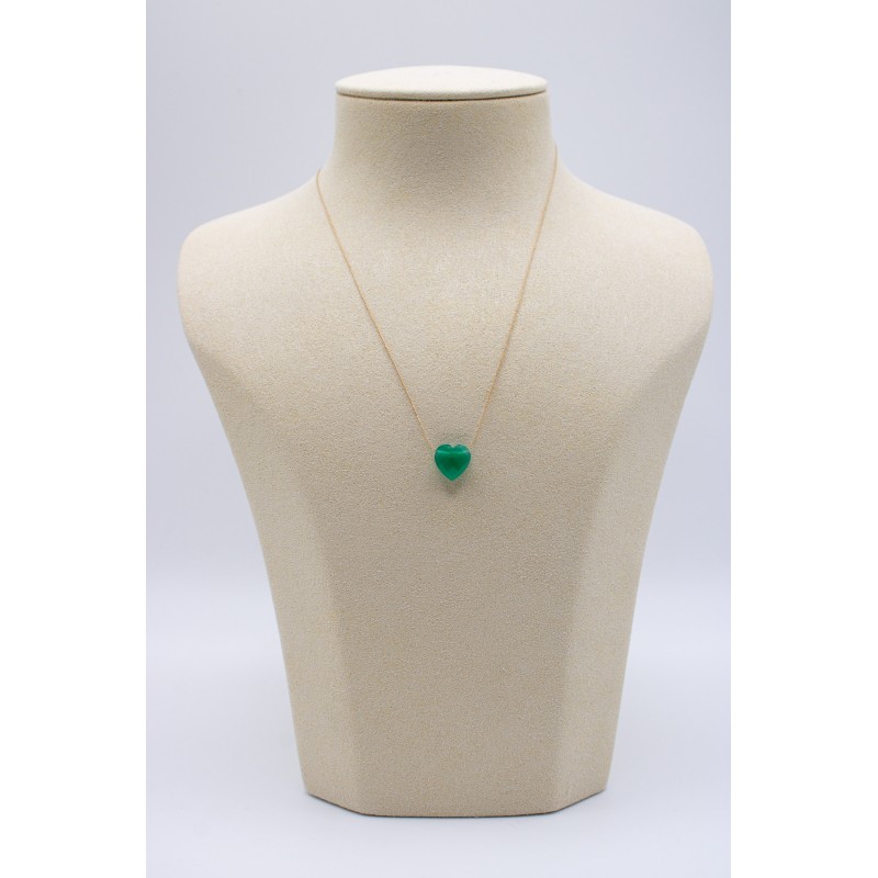 Collier cœur onyx vert - UNE A UNE