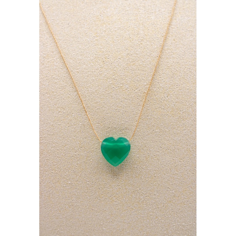 Collier cœur onyx vert - UNE A UNE