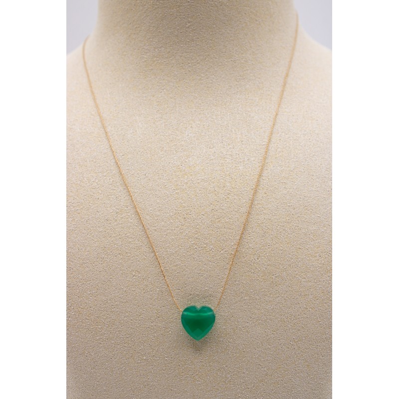 Collier cœur onyx vert - UNE A UNE